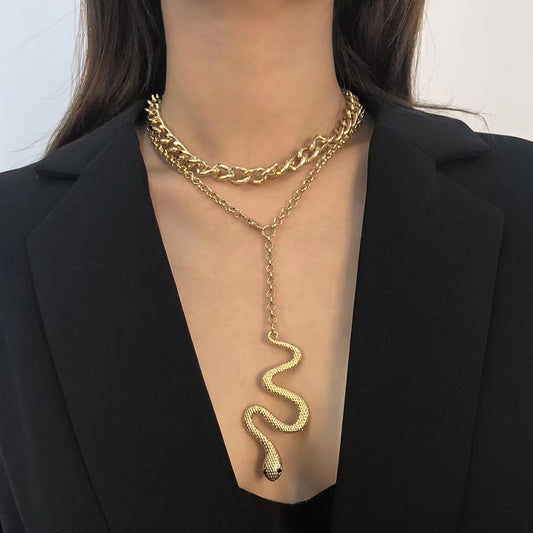 Simple Punk Exaggerated Metal Snake Pendant Necklaces