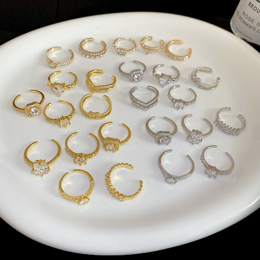 Inlaid Zircon Love Round Open Niche High Sense Rings