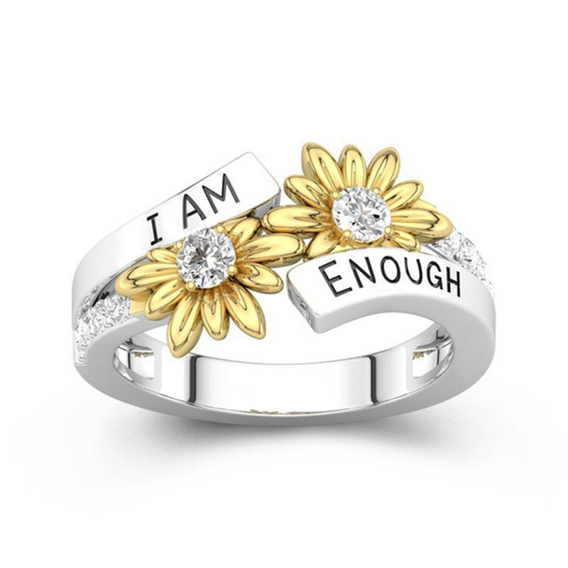 Women's Fashion Letters Two-color Diamond Little Daisy Rings