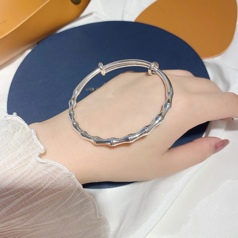 Women's Copper Sier-plated Bamboo Light Solid Ancient Style High-rise Bracelet
