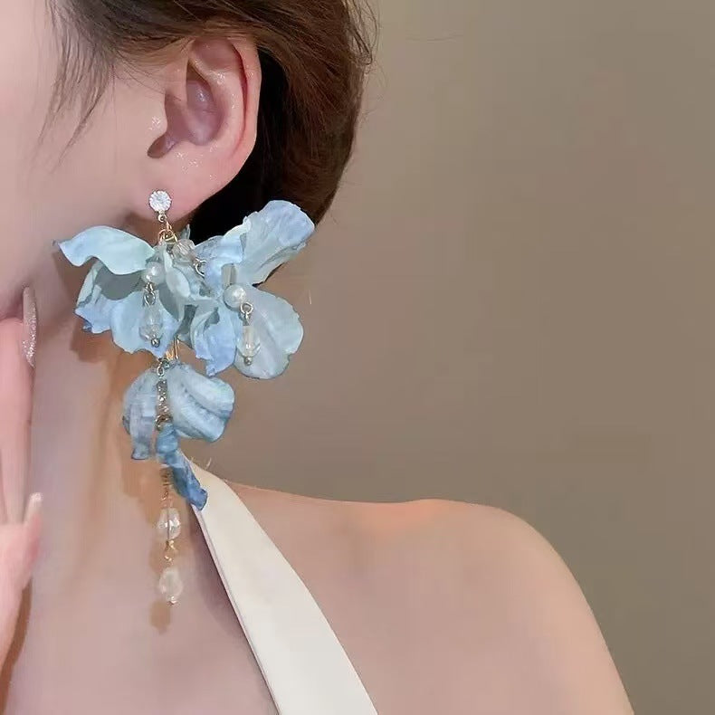 Fresh Blue Fabric Flower Elegant Sweet Rings