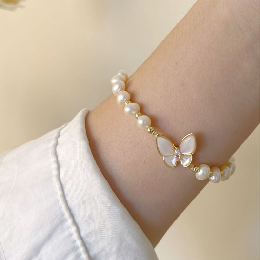 Natural White Lip Shell Butterfly Freshwater Pearl Bracelets