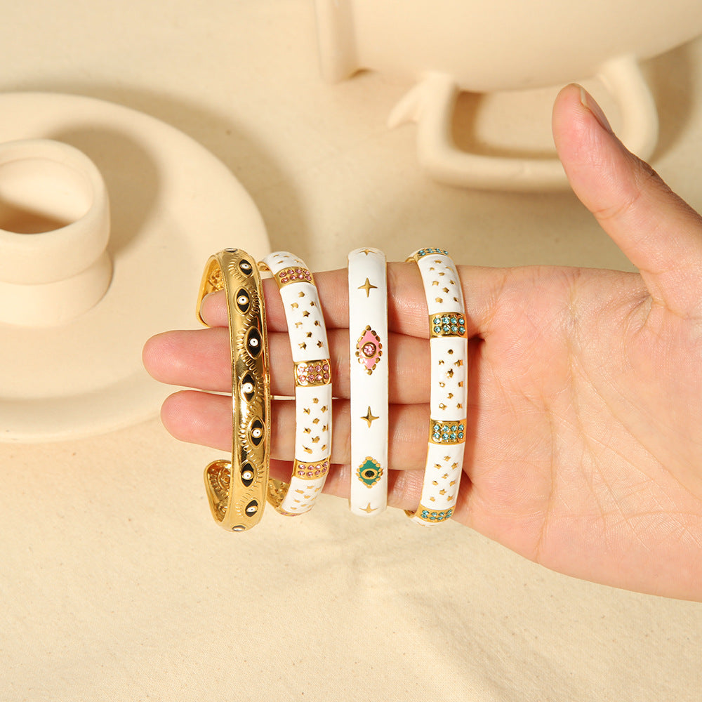 Women's Fashion Retro Design Oil Dripping Gold Stainless Steel Bracelets