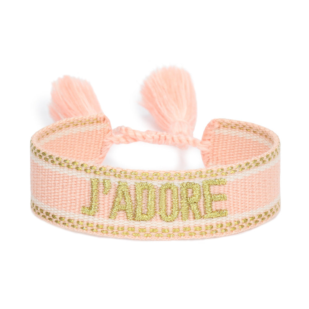 Women's Embroidered Letter Ribbon Carrying Strap Hand Bracelets