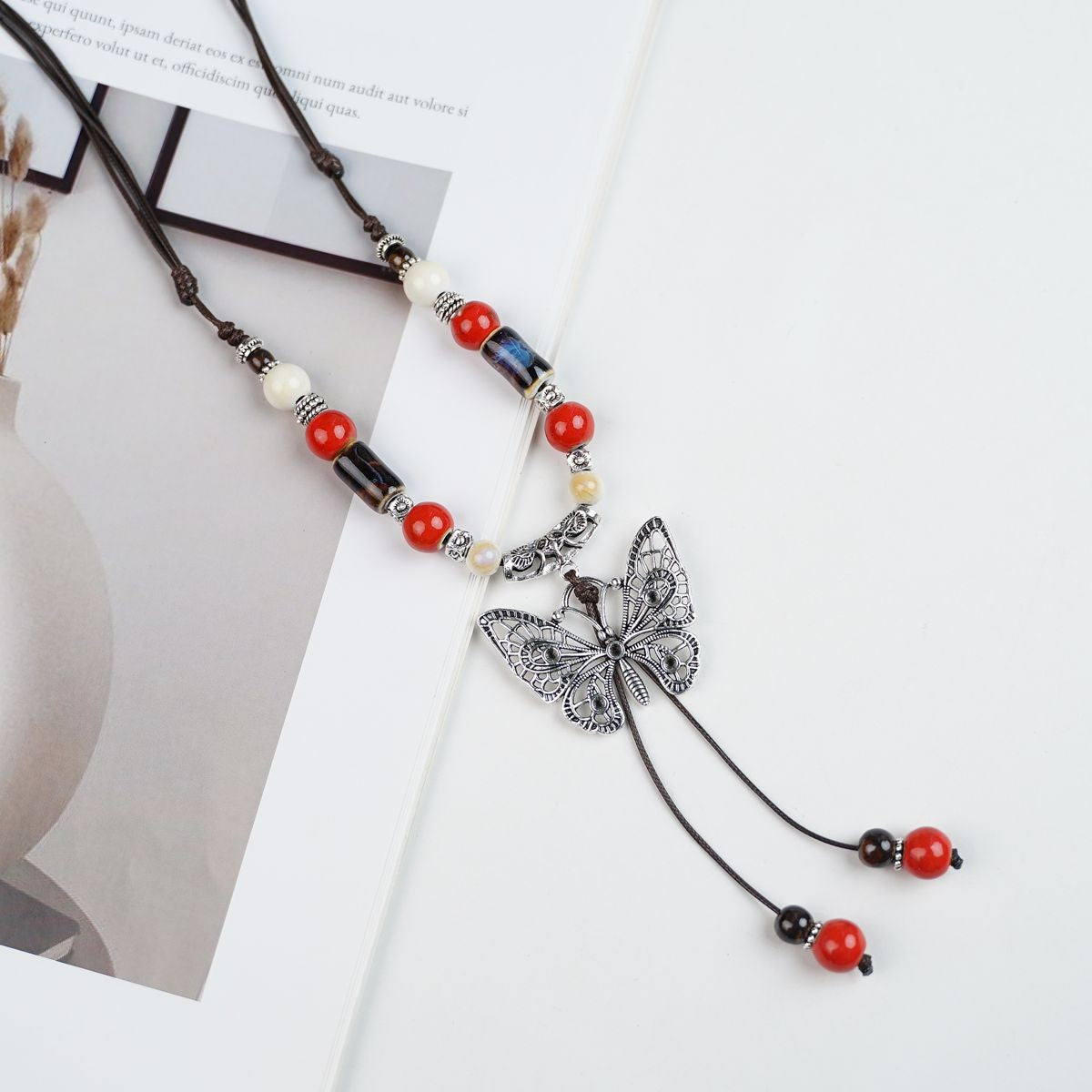 Peace Fu National Fashion Vintage Ceramic Female Longevity Necklaces