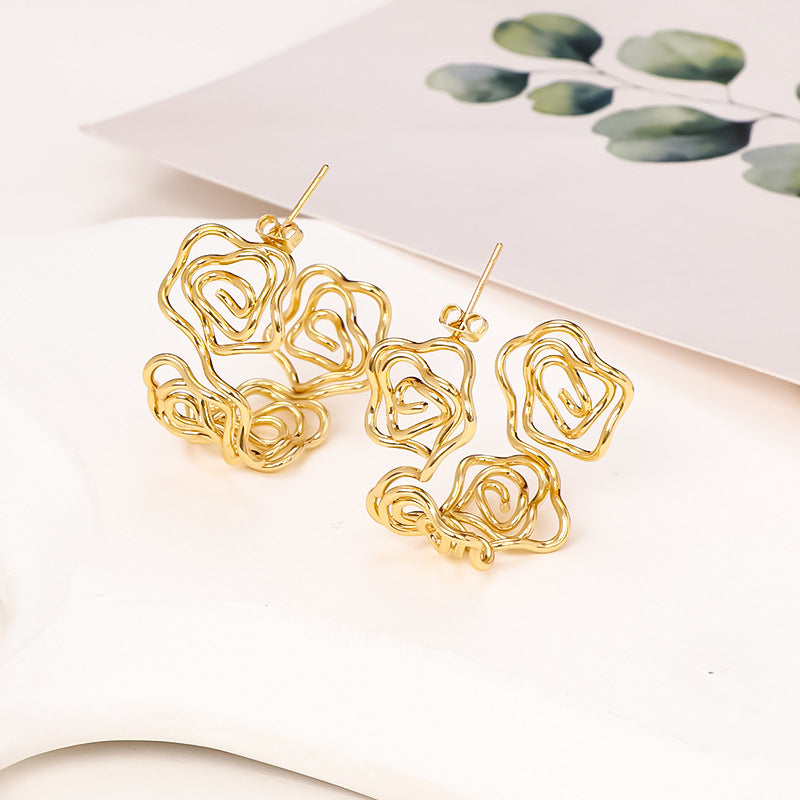 Women's Hollow Flower Shaped Ear Color Retention Earrings