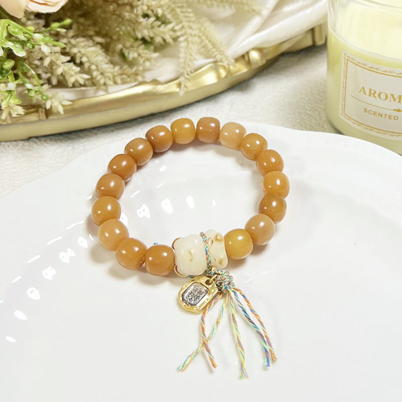 Bracelets de graines blanches naturelles de racine de Bodhi de charbon de bois pour femmes