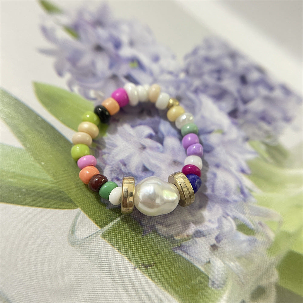 Bead Flower Colorful Woven Small Index Finger Female Rings