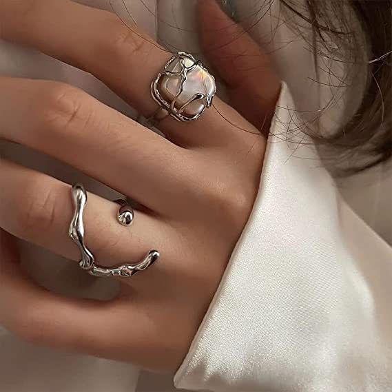 Fashion Moonstone Inlaid Light Luxury Minority Cold Style Female Rings