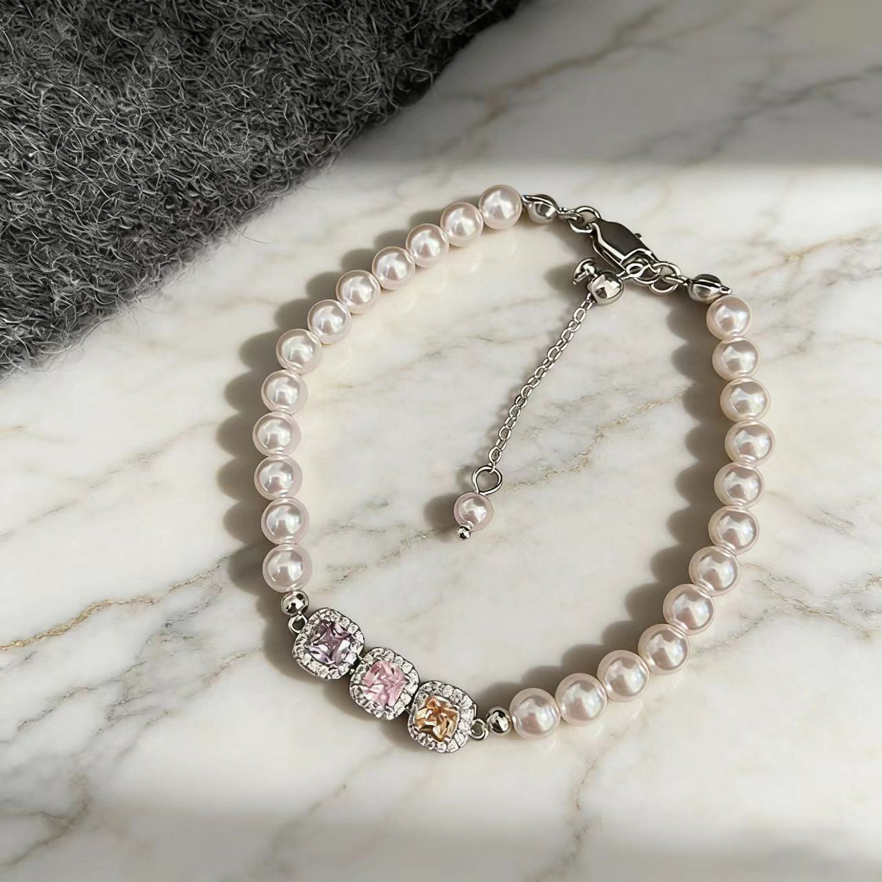 Pearl Zircon Female Rainbow Cube Sugar High Bracelet