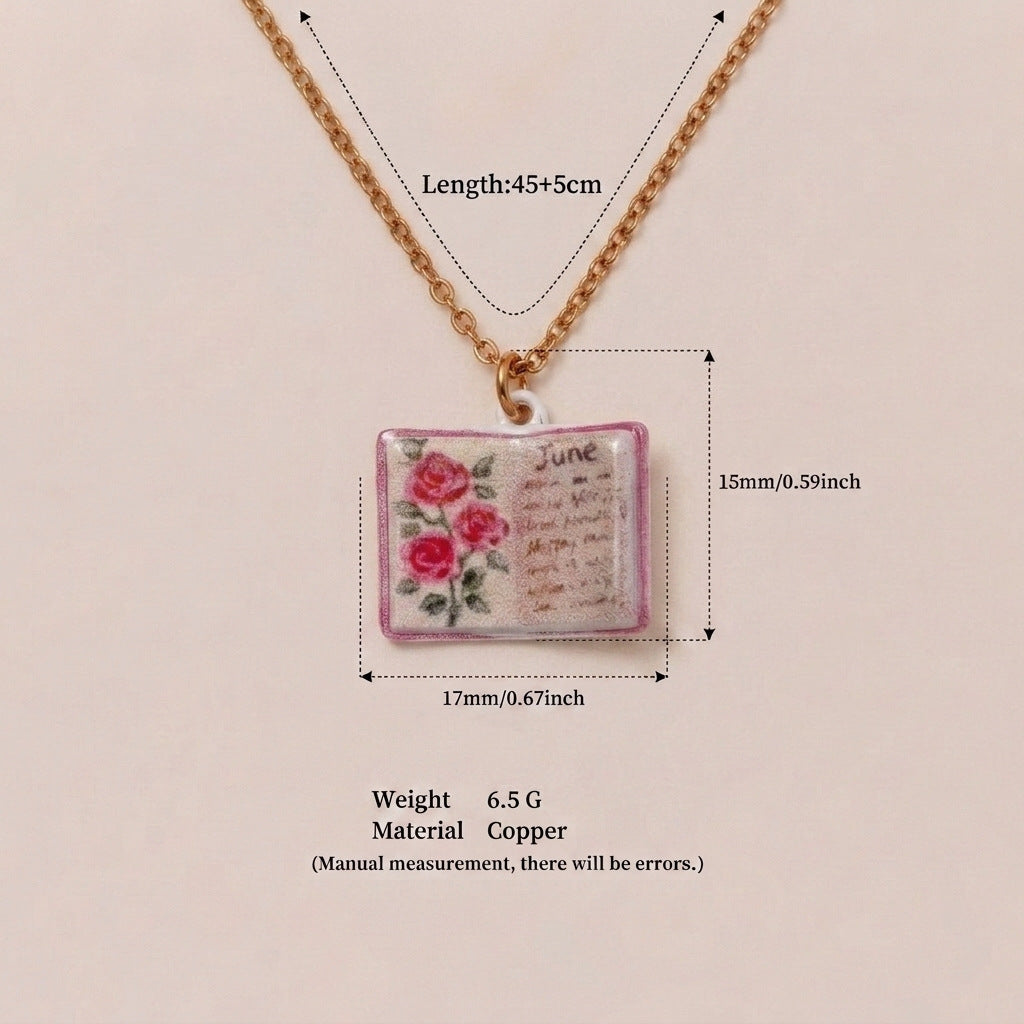 Month Imitation Porcelain Vintage Book Light Luxury Small Design Copper Necklaces