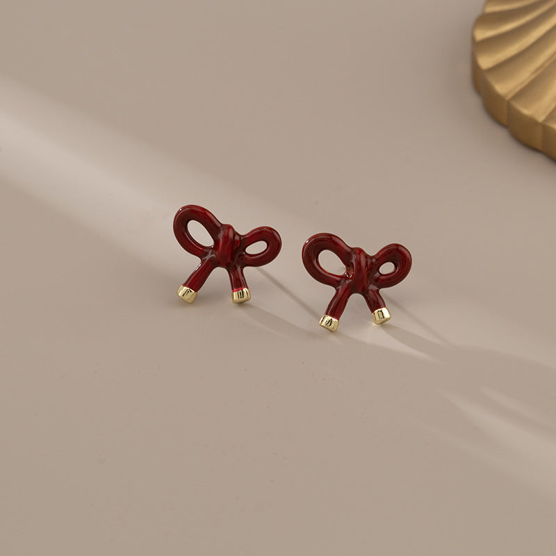 Bow Retro Graceful Petite Wine Red Fashionable Simple Mosquito Ear Clip