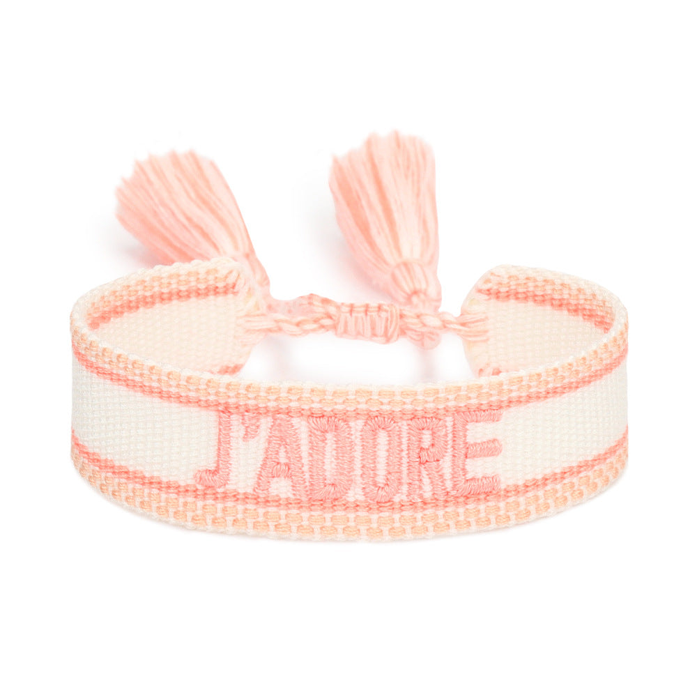 Women's Embroidered Letter Ribbon Carrying Strap Hand Bracelets