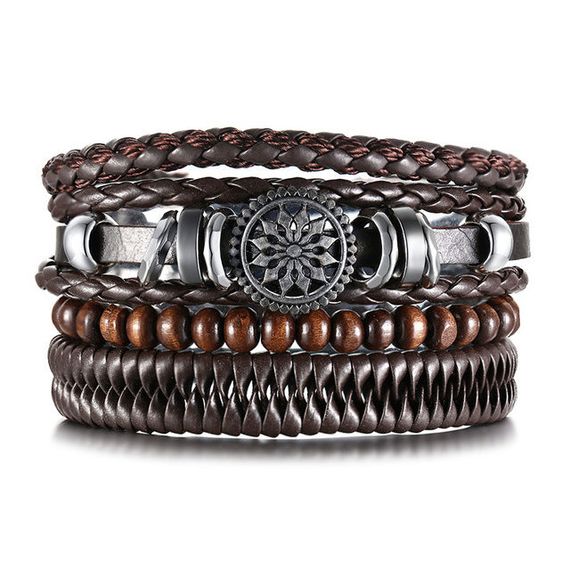 Men's Simple Vintage Weave Personalized Leather Combination Bracelets