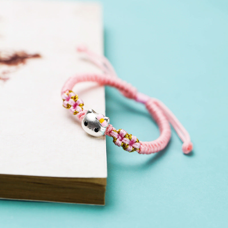 Bracelets en corde tressée avec nœud en fleur de pêche, sangle de transport exquise