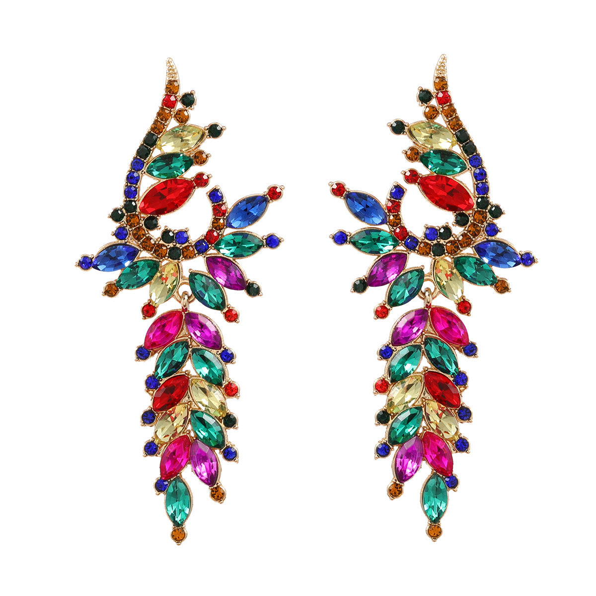 Women's Stylish Colored Diamond Exaggerated Trendy Alloy Earrings