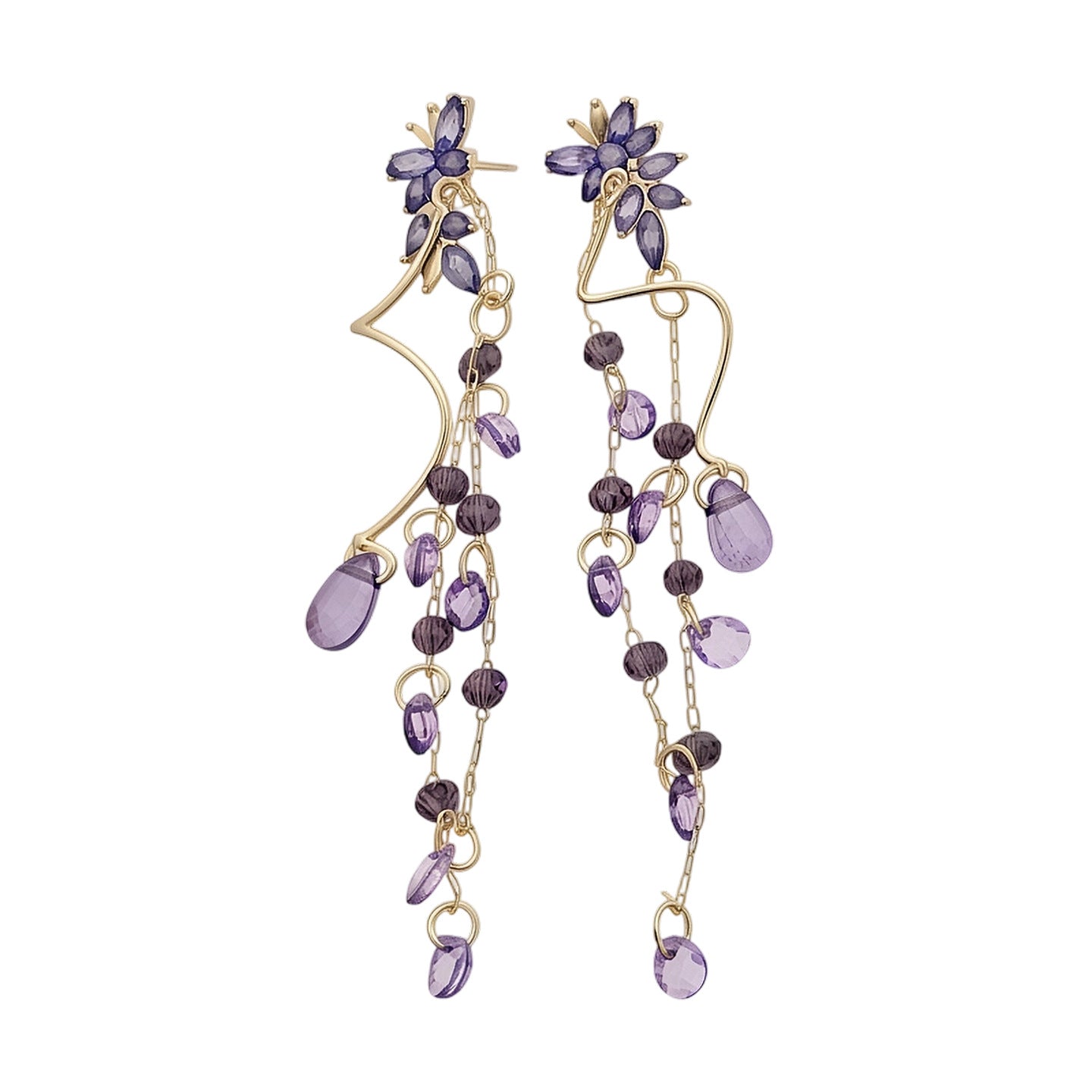 Sier Needle Light Luxury Diamond Butterfly Glass Water Drop Tassel Earrings