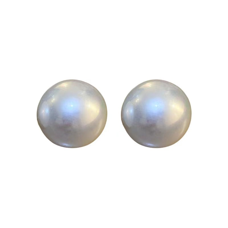 Women's Needle Bright Big Pearl Geometric Ear Stud Earrings