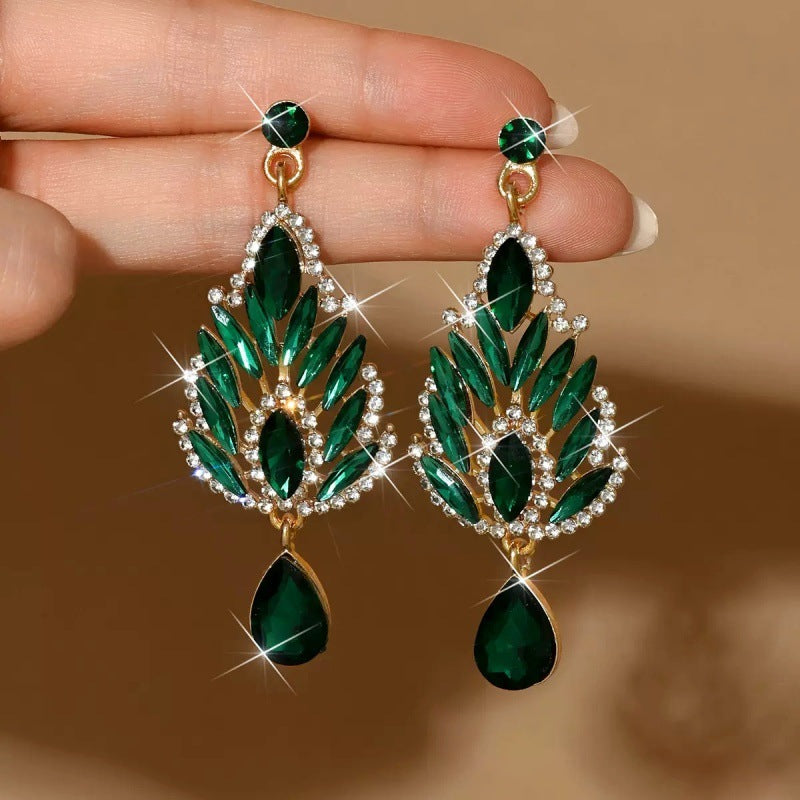 Women's Luxury Generous Long Shining Crystal Eardrops Fashion Wedding For Earrings