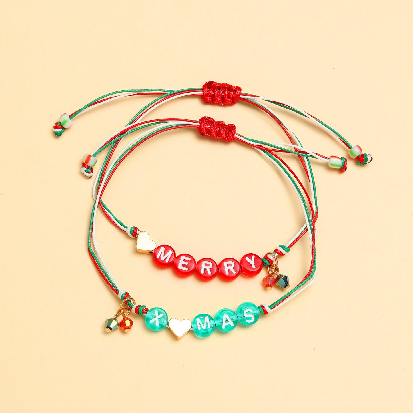 Letter Merry Christmas Glass Pendant Woven Bracelets