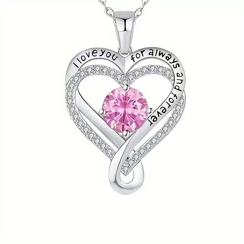 Women's Month Birthstones Heart Of Eternity Double Layers Loving For Necklace