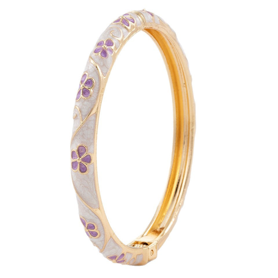 Flower Enamel Color Open-ended National Fashion Chinese Style Light Luxury Bracelet