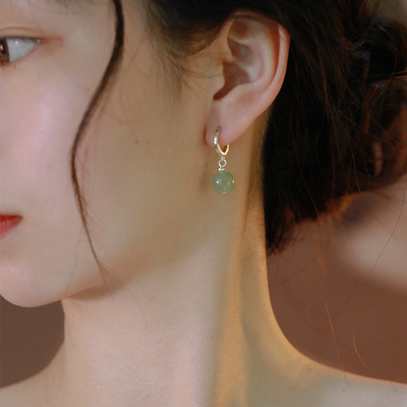 Women's Jade Chinese Retro Style Ear Clip Niche Design Advanced Earrings