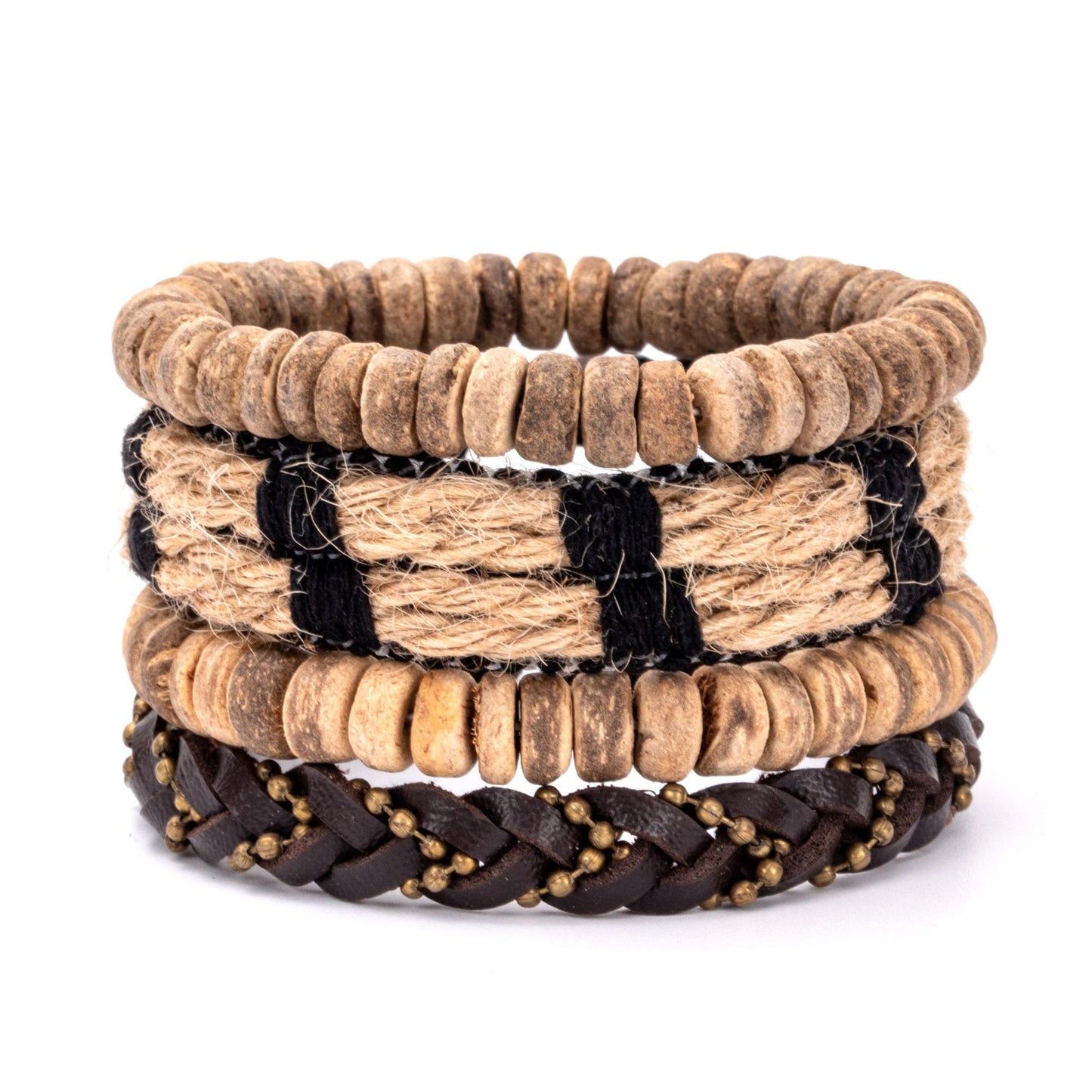 Bracelets en cuir tressé et coquille de noix de coco pour hommes, série Suit