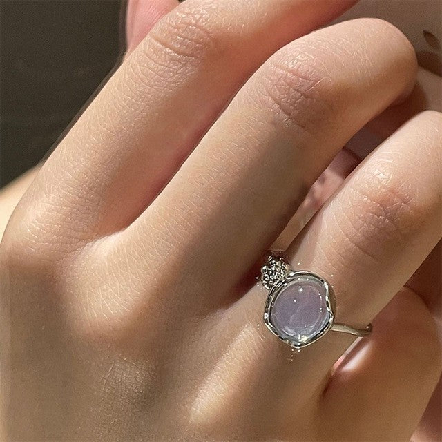 Fashion Moonstone Inlaid Light Luxury Minority Cold Style Female Rings