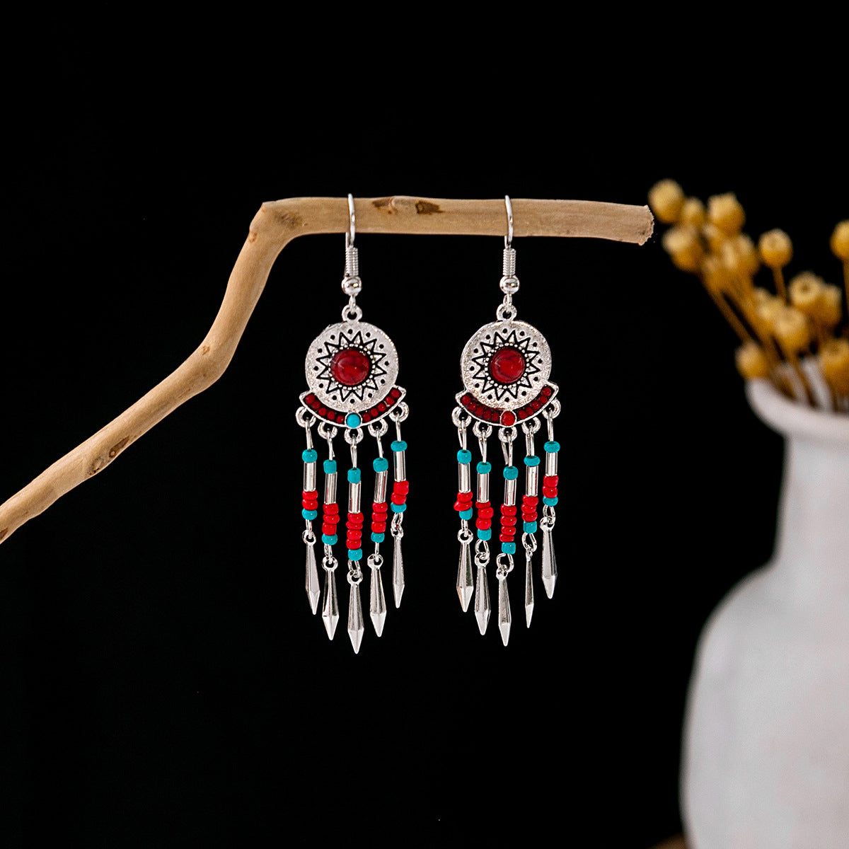 Tassel Turquoise Retro Minority Ethnic Style Earrings