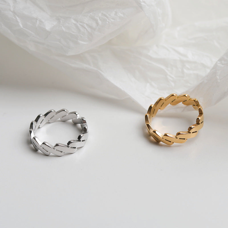 Stylish Graceful Simple Wide Diagonal Stripe Titanium Steel Female Personality Ring