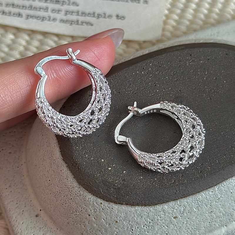 Sterling Sier Korean Style Niche Design Retro Simple Grid Earrings
