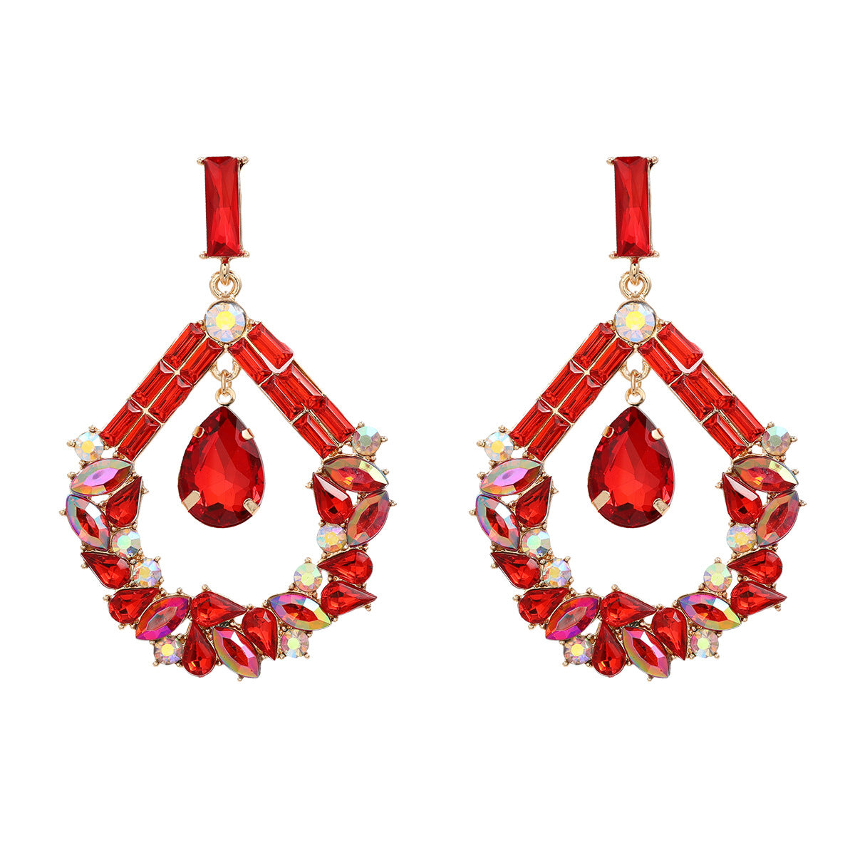 Boucles d'oreilles de style bohème pour femme en forme de goutte de cristaux colorés