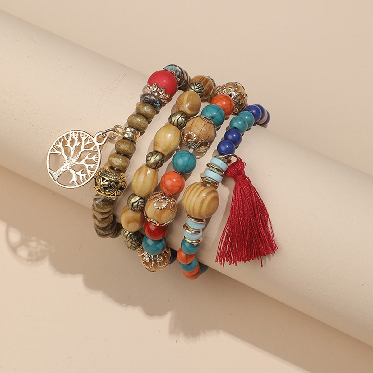 Bohemian Style Tree Of Life Wooden Bead Bracelets