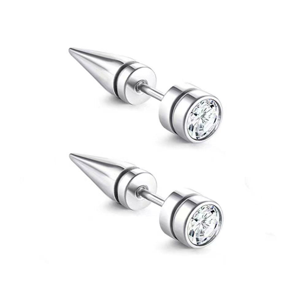 Women's & Men's Korean Style Simple Rhinestone Pointed Cone Earrings
