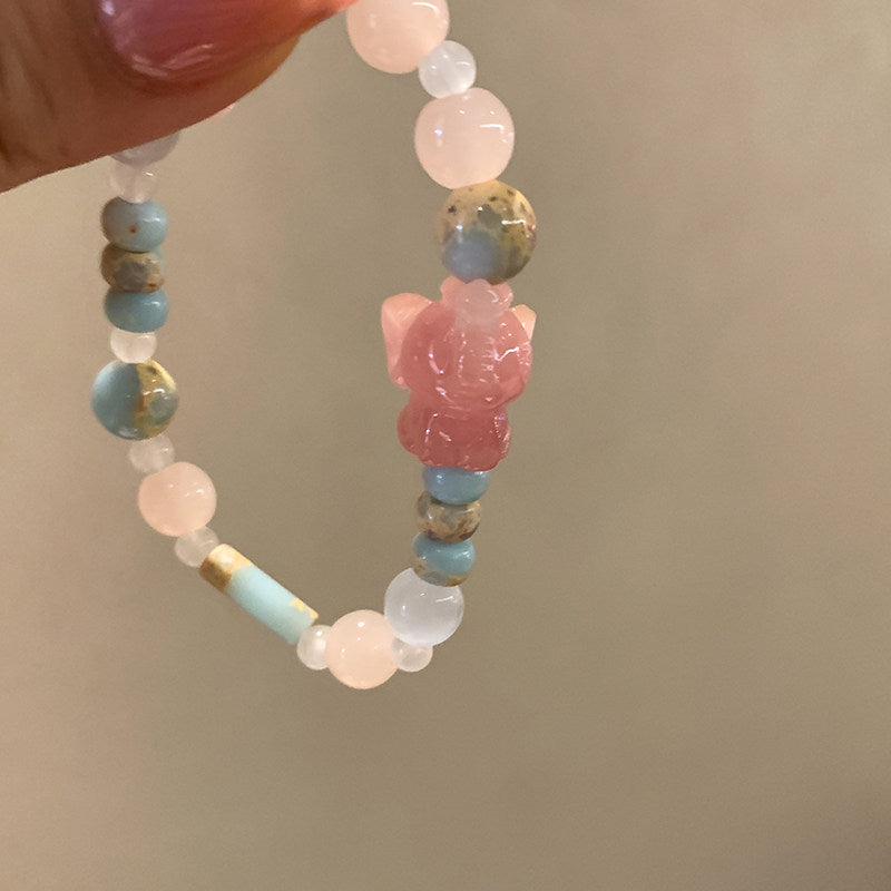 Paw Contrast Color Stone Cute Beaded Girlfriends Bracelet