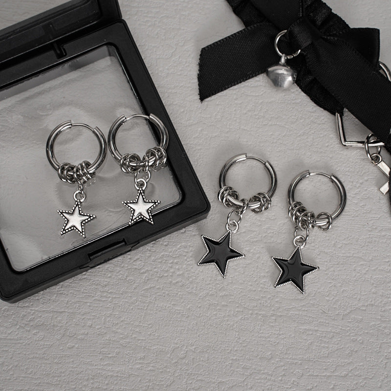 Stainless Steel Five-pointed Star Double Circle Eardrops Ear Clip