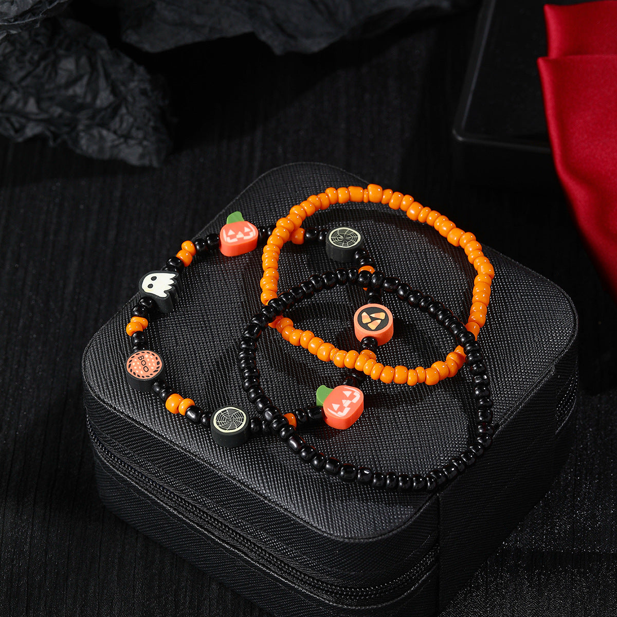 Women's Polymer Clay Skull Pumpkin Beaded Chain Bracelets