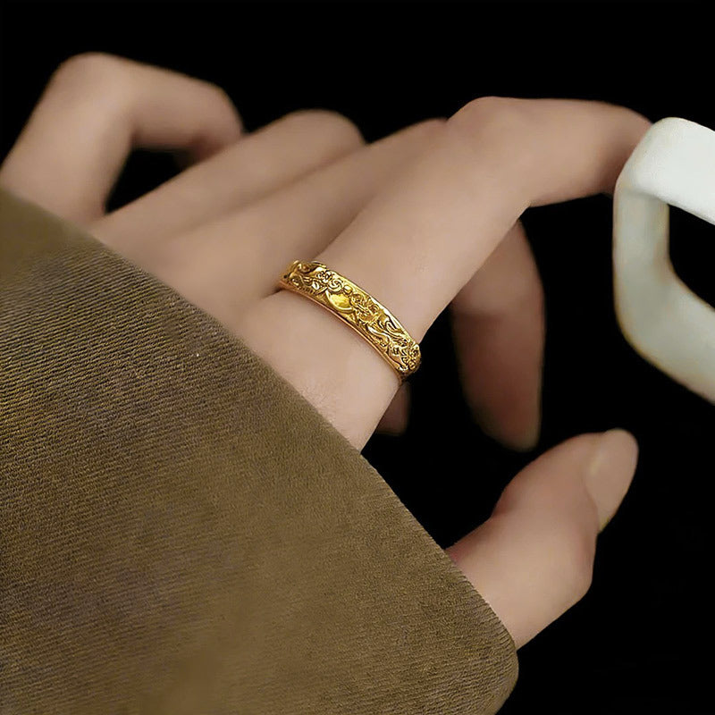 Gold Store Three-dimensional Auspicious Sier Plated Pair For Couple Luxury Ring