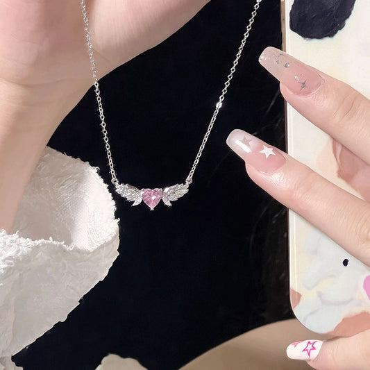 Inlaid Pink Diamond Love Design Angel Clavicle Necklaces