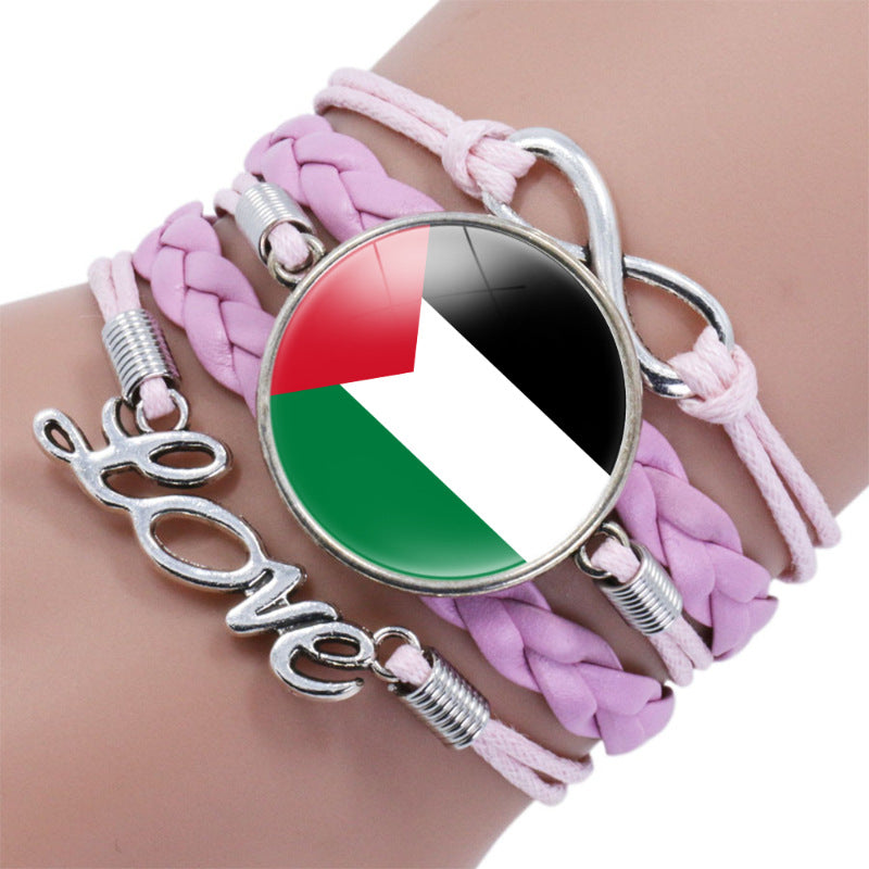 Bracelets infinis en pierre de temps à motif de drapeau palestinien