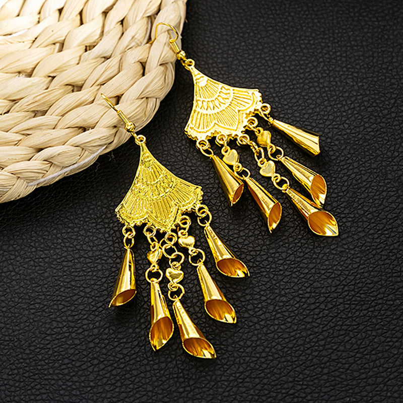 Style Peacock Golden Bell Tassel Bohemian Earrings