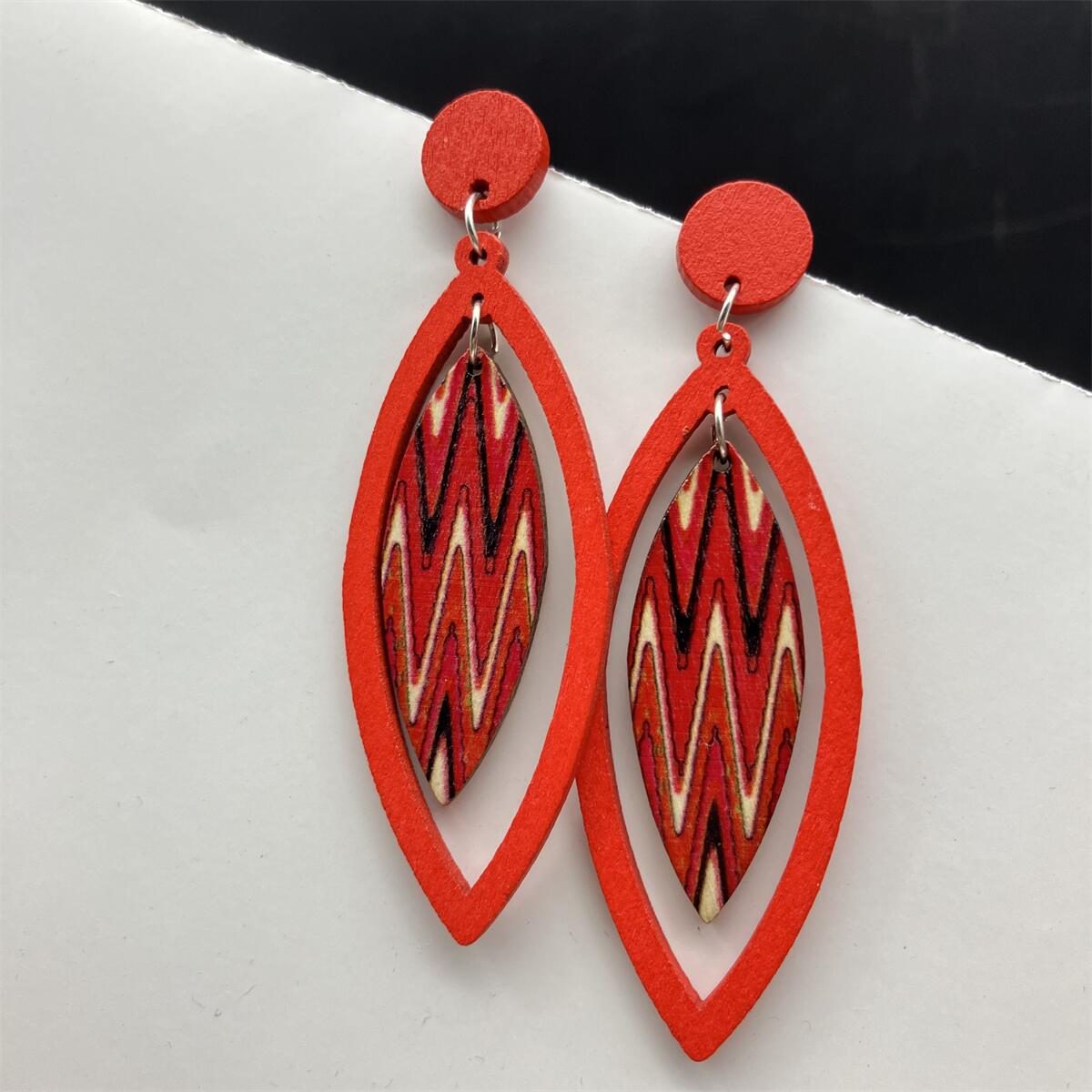 High-key Eardrop Red Wooden Leaves Vintage Earrings