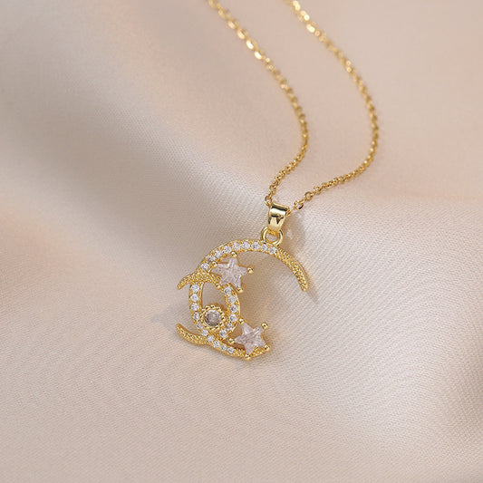 Female Star Moon Zircon Geometric Special Interest Necklaces