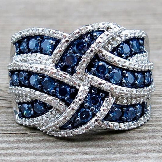 Bagues Shi Man en Zircon bleu saphir incrusté pour femmes