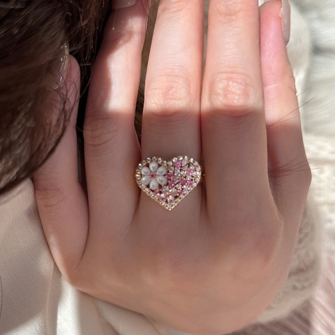 Gold Sense Pink Diamond Zircon Flower Heart Clavicle Chain Female Necklace