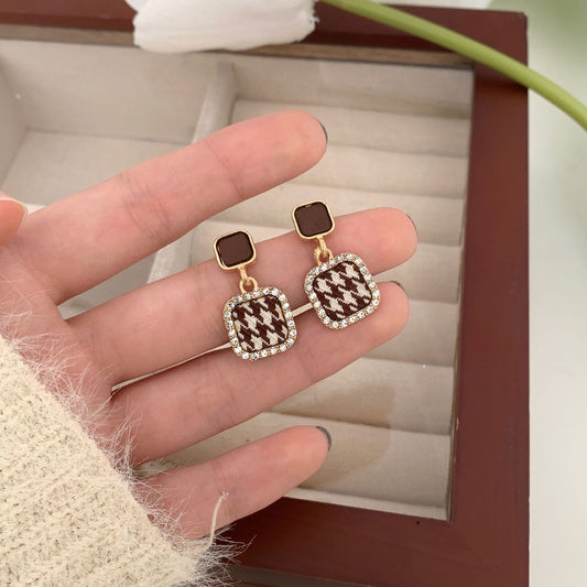 Needle Coffee Color Series Square Leather Earrings