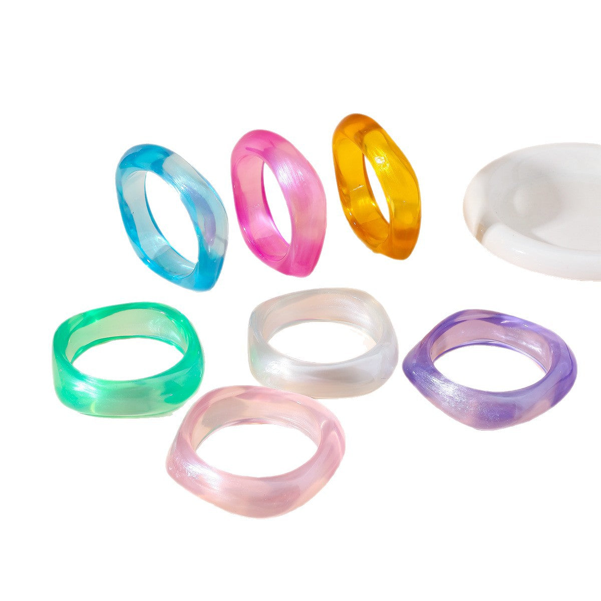 Wide Square Large Version Blooming Marble Pattern Exaggerated Resin Bracelet