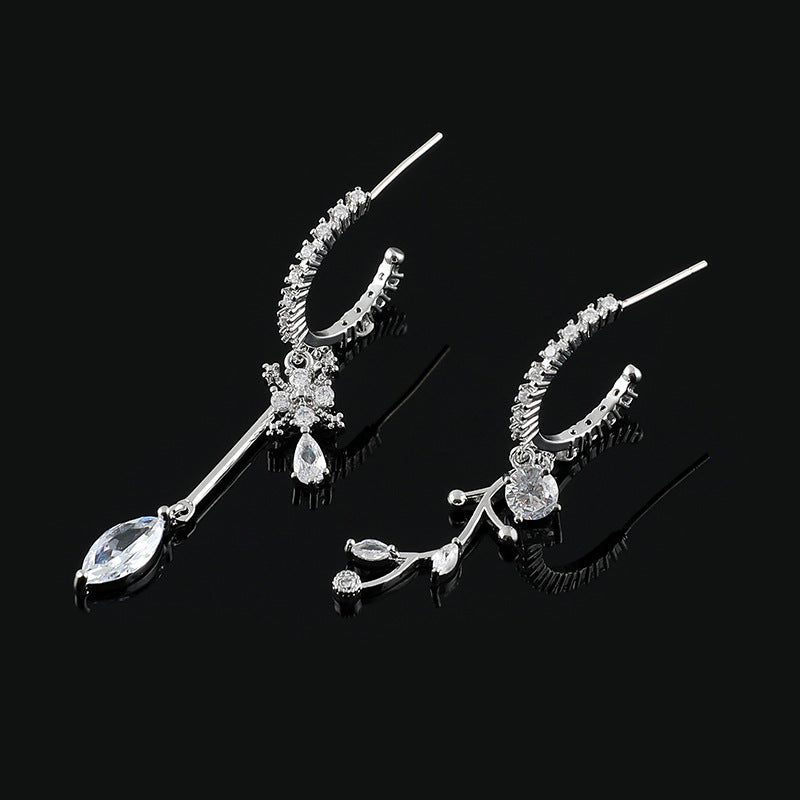 Top Floor 2 Kim Eardrops Zircon Sier Needle Rings