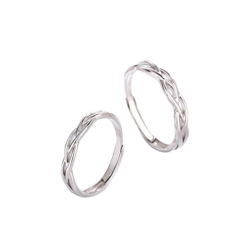 Women's & Men's Sier Heart Interwoven Couple Pair Of Rings